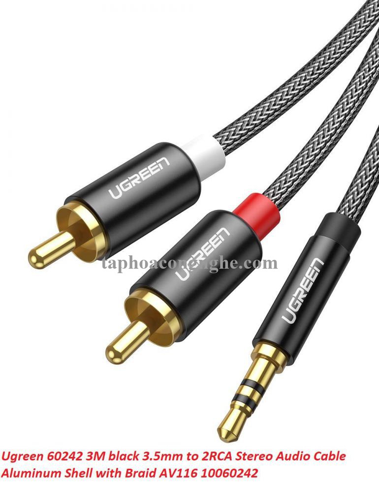 Ugreen 60242 3M cáp 3.5mm ra 2RCA hoa sen âm thanh Stereo bọc nhôm chống nhiễu màu đen AV116 30060242